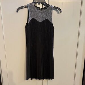The Vintage Shop Black and Silver Fringe Dress Flapper! Sz sm